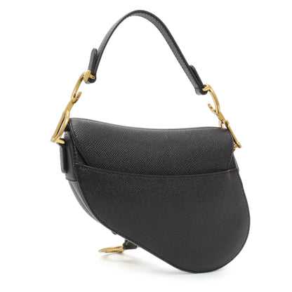 Exclusive Christian Dior Black Grained Calfskin Mini Saddle Bag — Side View