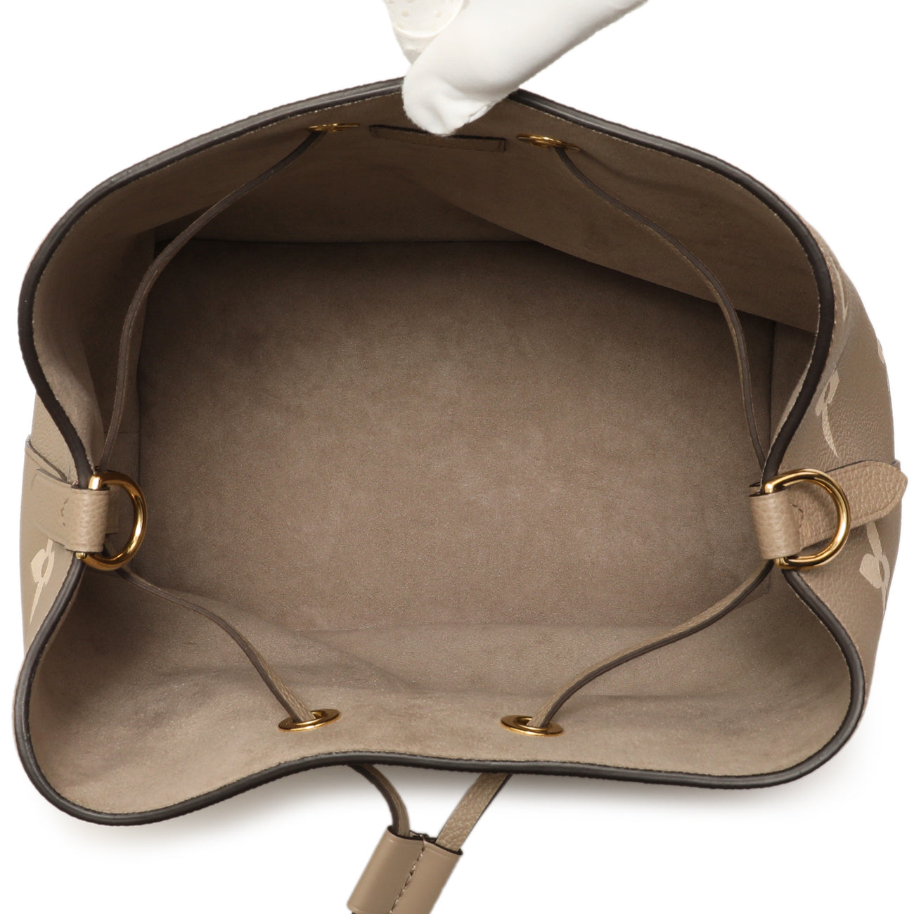 Exclusive Louis Vuitton Tourterelle Creme Empreinte Monogram Giant NeoNoe MM — Top View