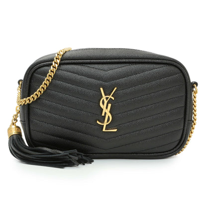 Exclusive Saint Laurent Black Grain De Poudre Matelasse Monogram Mini Lou Camera Bag — Front View