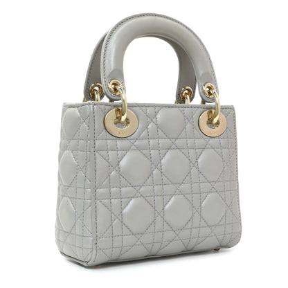 Exclusive Christian Dior Grey Metallic Lambskin Cannage Mini Lady Dior — Side View