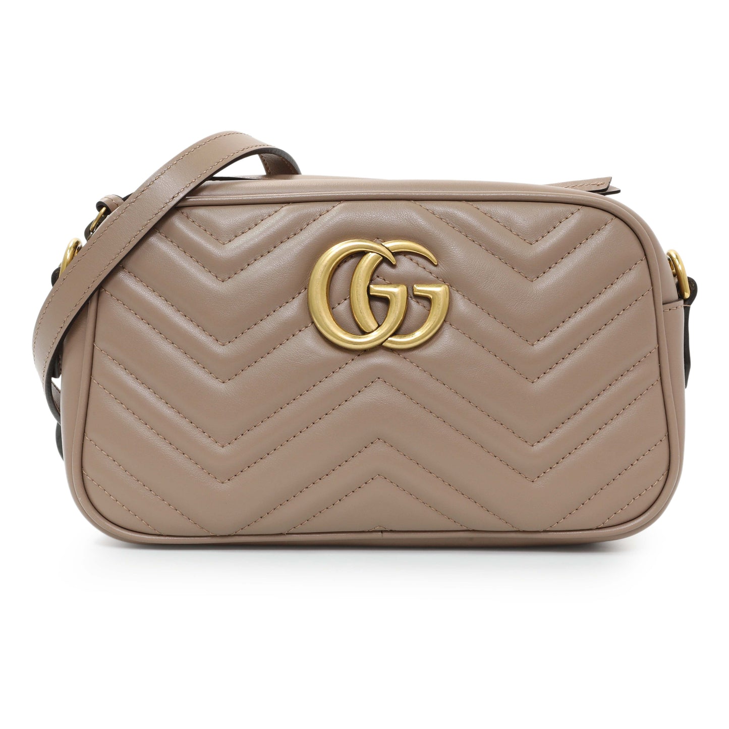 Exclusive Gucci Porcelain Rose Calfskin Matelasse Small GG Marmont Chain Shoulder Bag — Front View