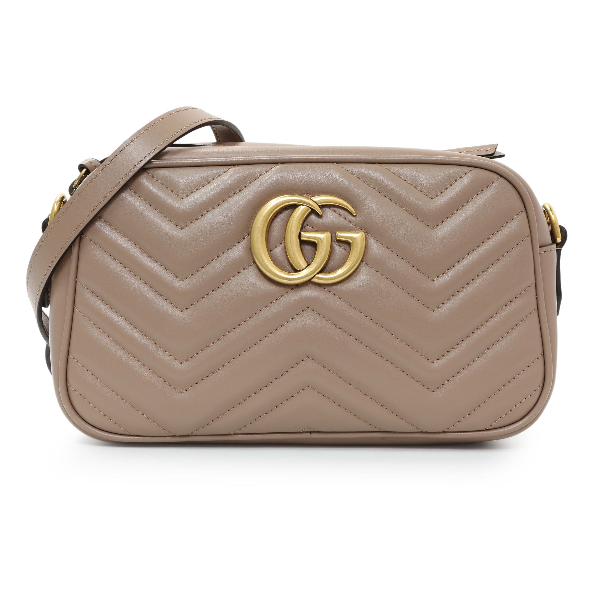 Exclusive Gucci Porcelain Rose Calfskin Matelasse Small GG Marmont Chain Shoulder Bag — Front View