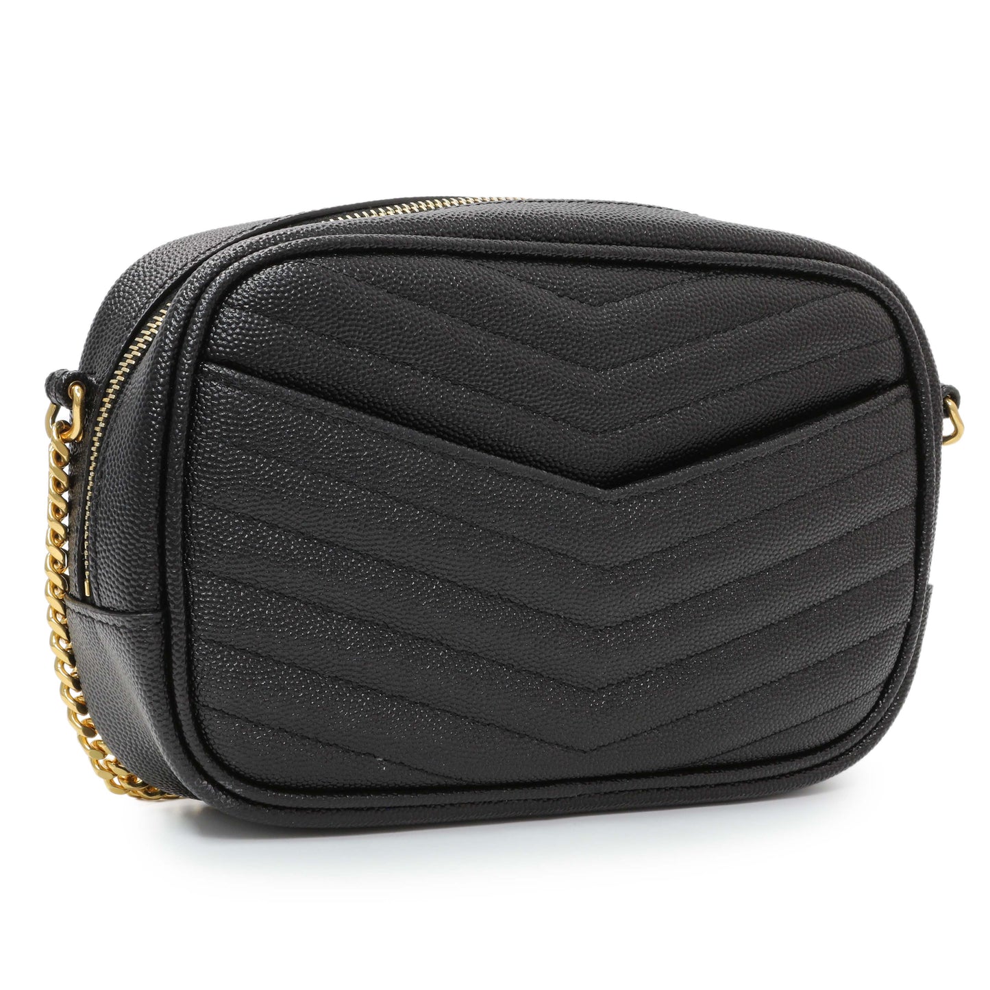 Exclusive Saint Laurent Black Grain De Poudre Matelasse Monogram Mini Lou Camera Bag — Side View