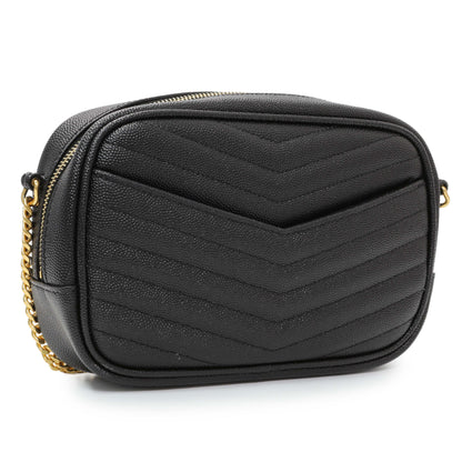 Exclusive Saint Laurent Black Grain De Poudre Matelasse Monogram Mini Lou Camera Bag — Side View