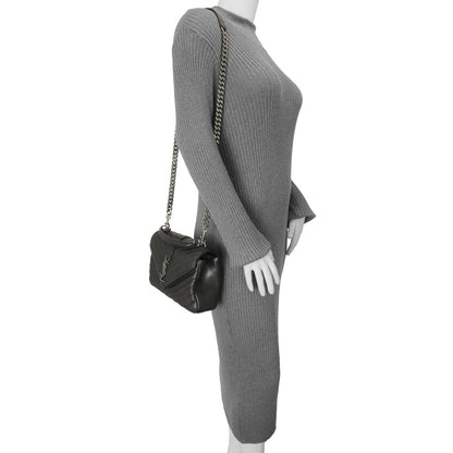 Exclusive Saint Laurent Black Matelasse Chevron Sheepskin Medium College Bag — Alternate View 7