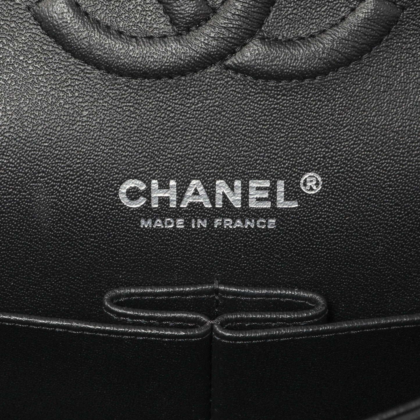 Exclusive Chanel Black Pink Quilted Patent Medium Classic Double Flap — Detail View