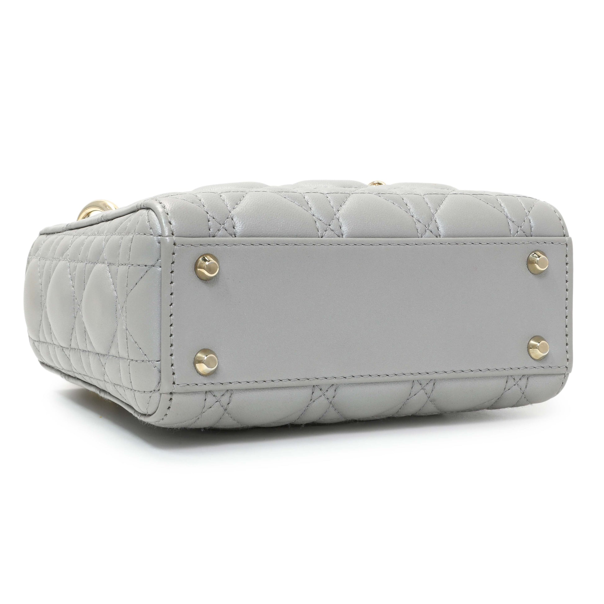 Exclusive Christian Dior Grey Metallic Lambskin Cannage Mini Lady Dior — Back View