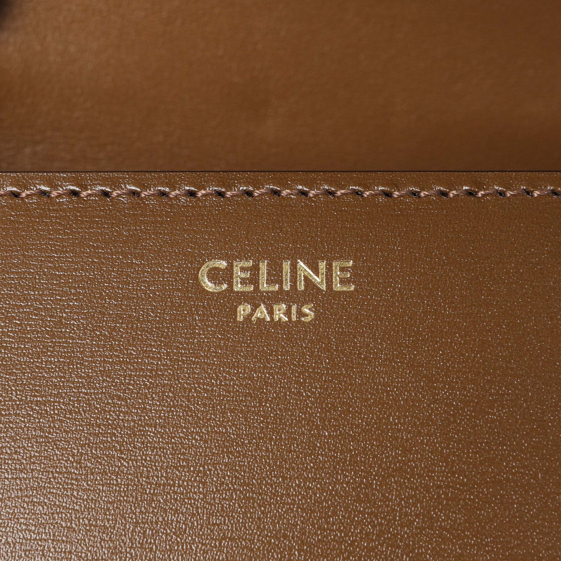 Exclusive Celine Camel Box Calfskin Small Classic Box Flap Bag — Detail View