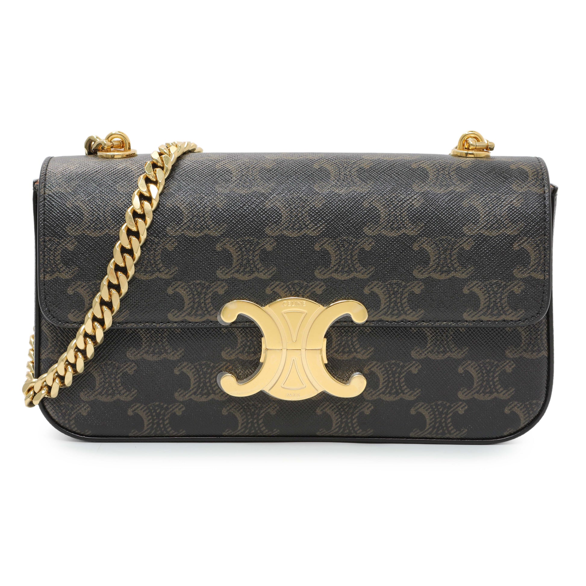 Exclusive Celine Triomphe Canvas Claude Chain Shoulder Bag — Front View