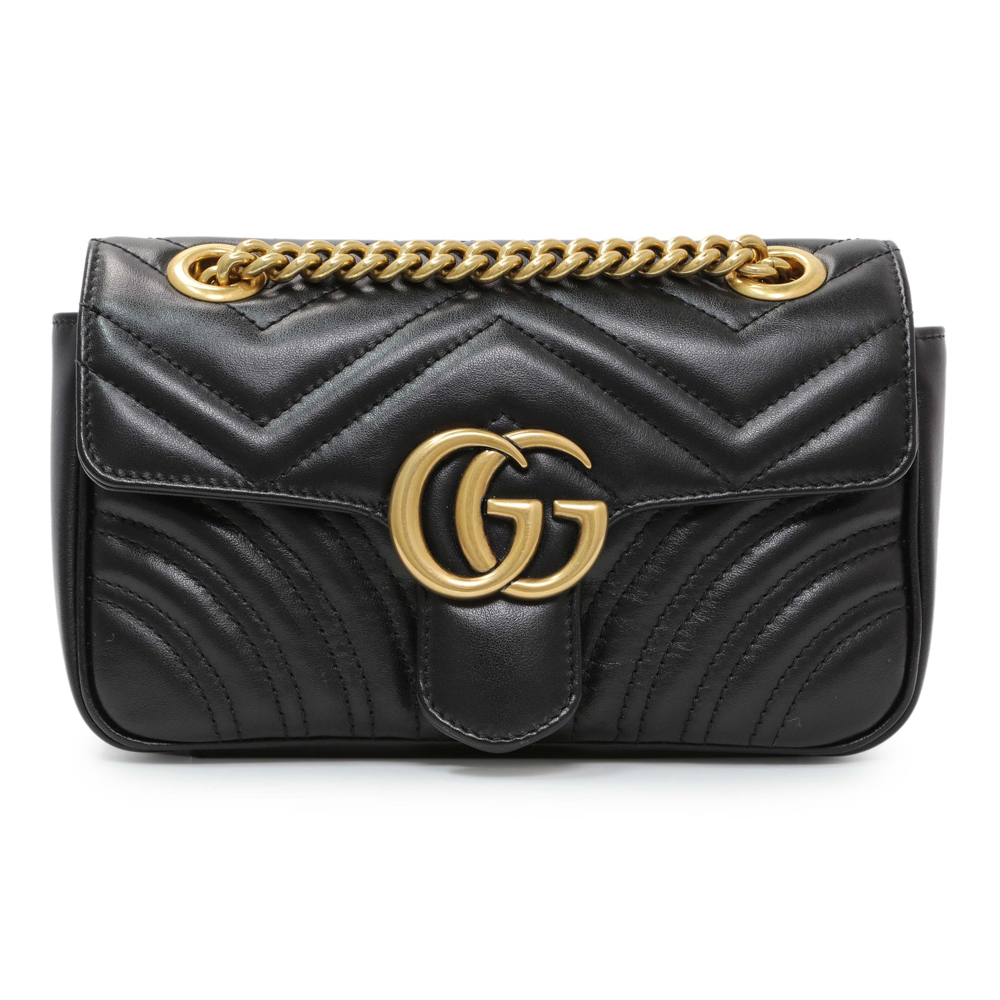 Exclusive Gucci Black Calfskin Matelasse Mini GG Marmont Shoulder Bag — Front View