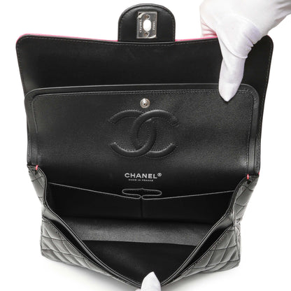 Exclusive Chanel Black Pink Quilted Patent Medium Classic Double Flap — Top View