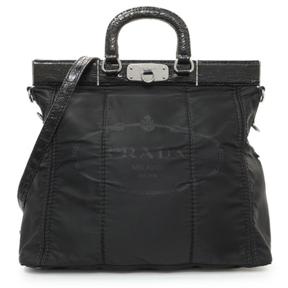 Exclusive Prada Black Nylon Frame Tote — Front View