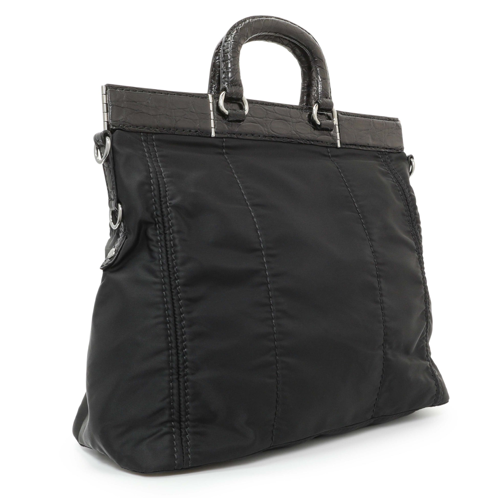 Exclusive Prada Black Nylon Frame Tote — Side View