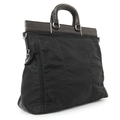 Exclusive Prada Black Nylon Frame Tote — Side View