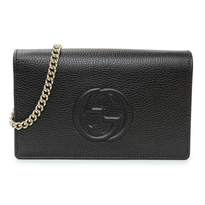 Exclusive Gucci Black Pebbled Calfskin Soho Wallet on Chain — Front View