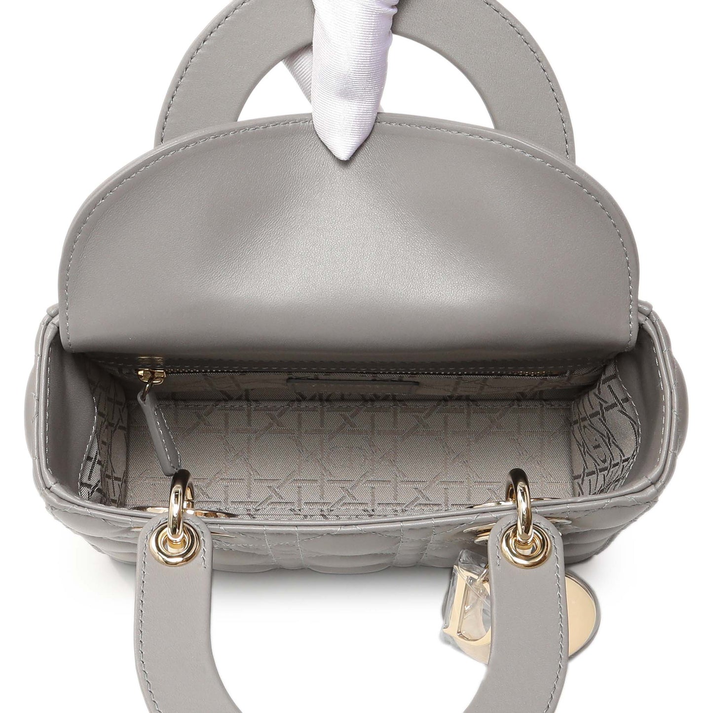 Exclusive Christian Dior Grey Lambskin Cannage Small My ABCDior Lady Dior — Top View