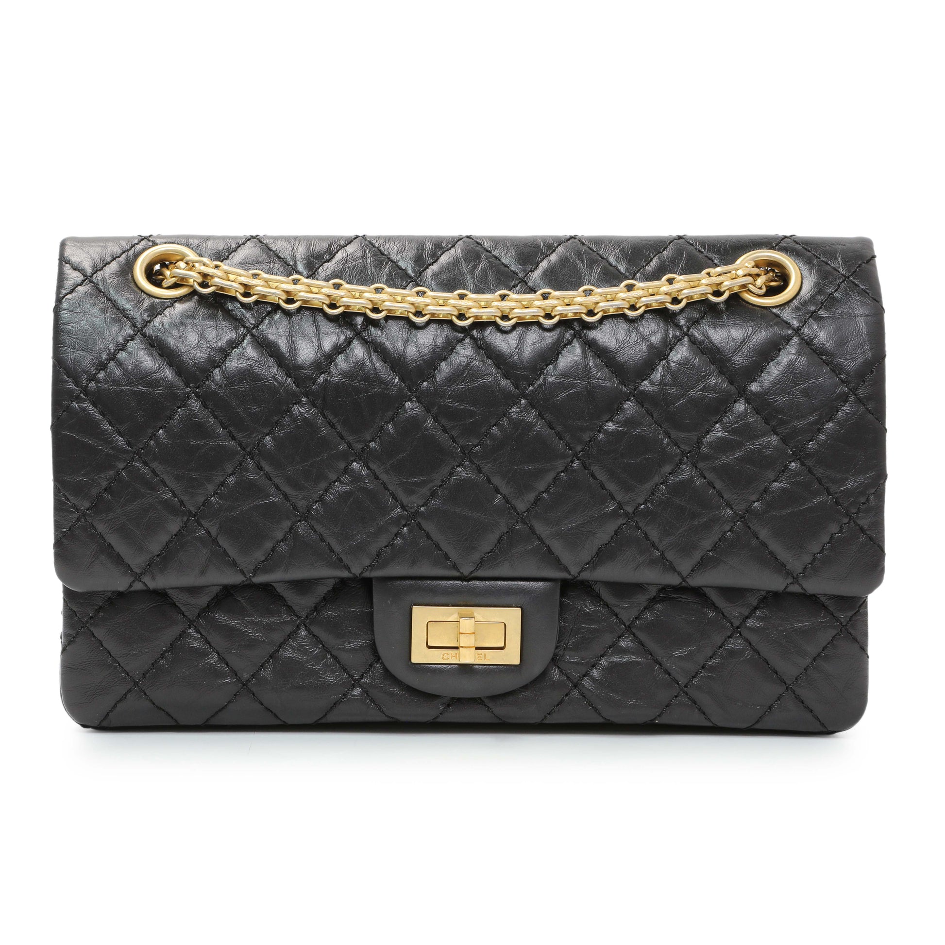 Exclusive Chanel Black Quilted Aged Calfskin 2.55 Reissue Flap 225 — Front View