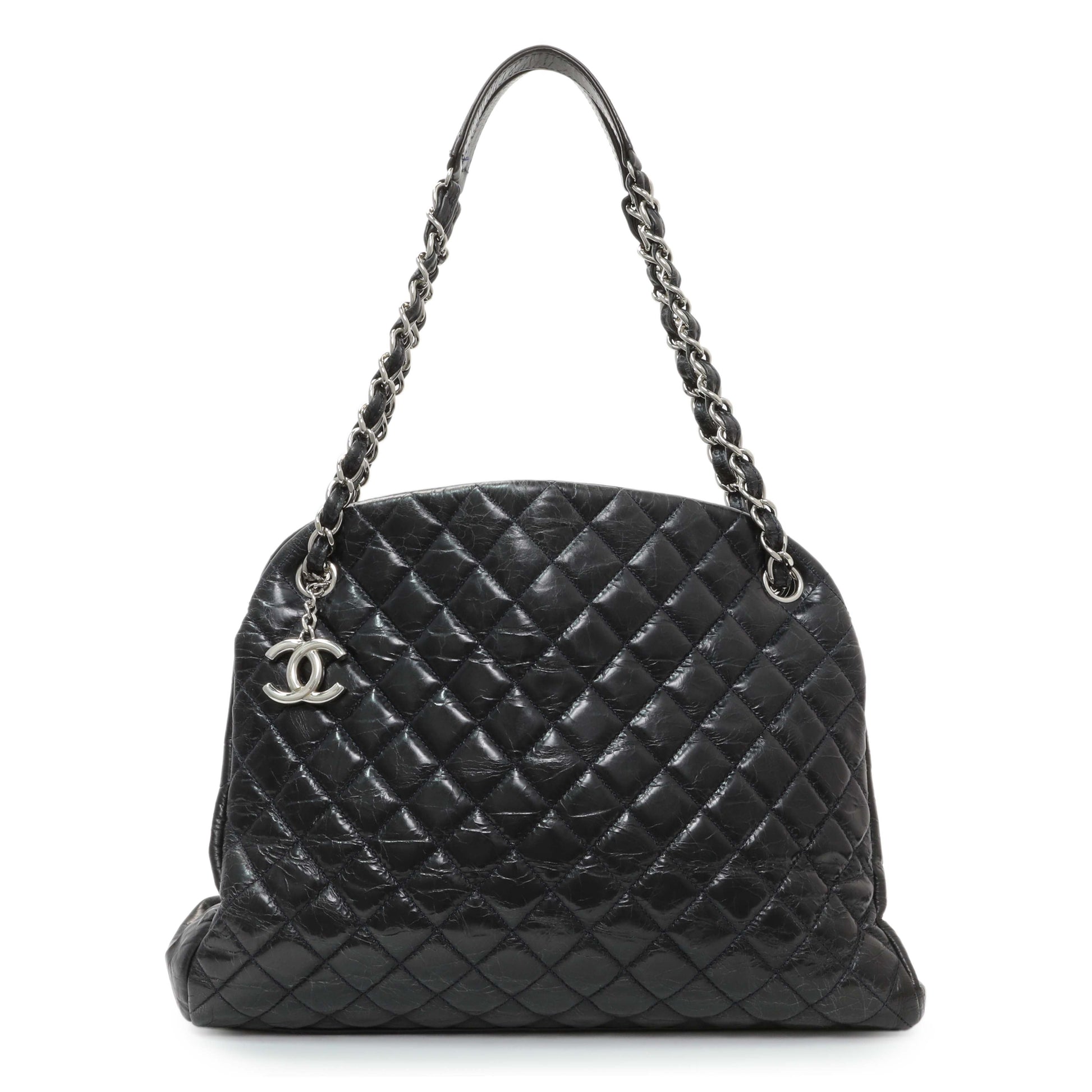 Exclusive Chanel Glazed Calfskin Quilted Large Mademoiselle Bowling Bag — Front View