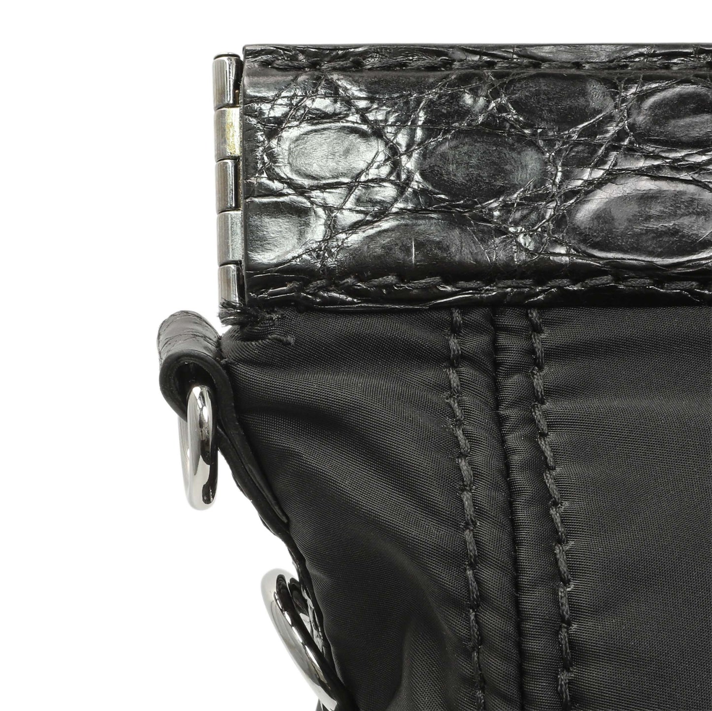 Exclusive Prada Black Nylon Frame Tote — Lifestyle View