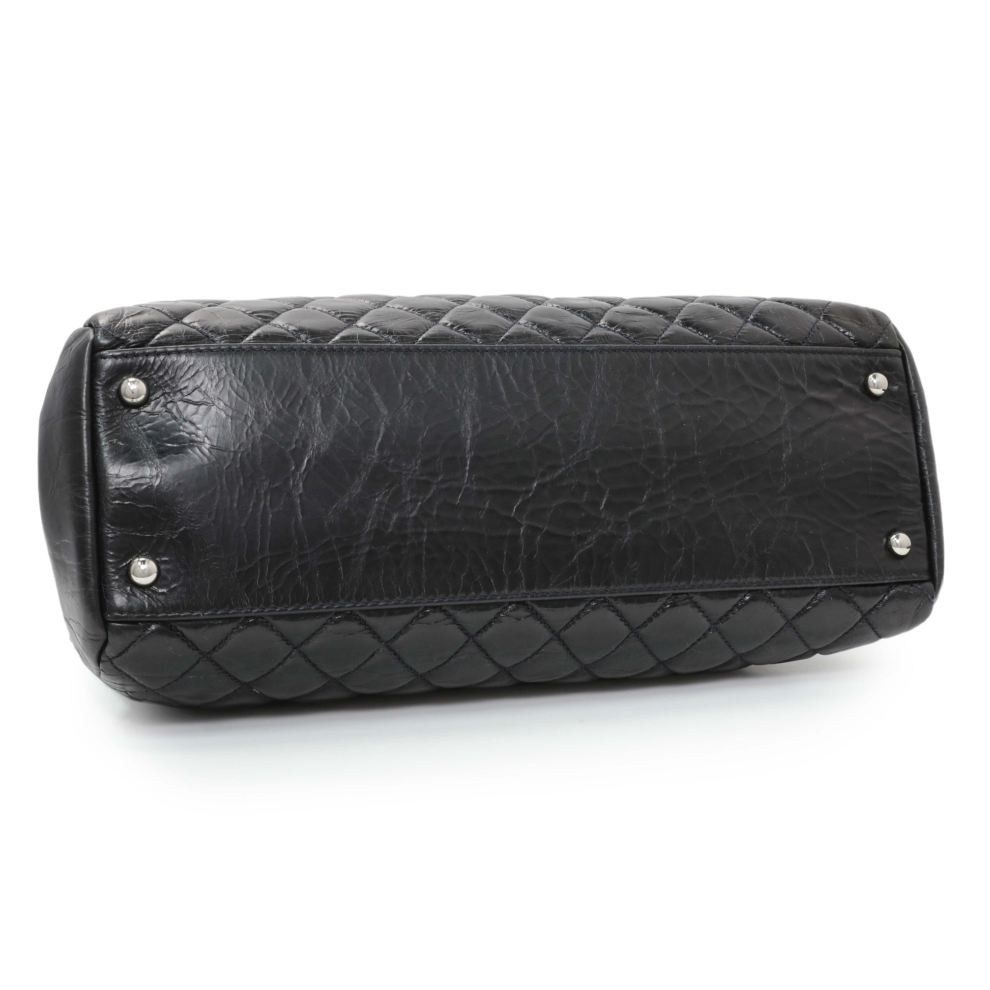 Exclusive Chanel Glazed Calfskin Quilted Large Mademoiselle Bowling Bag — Back View