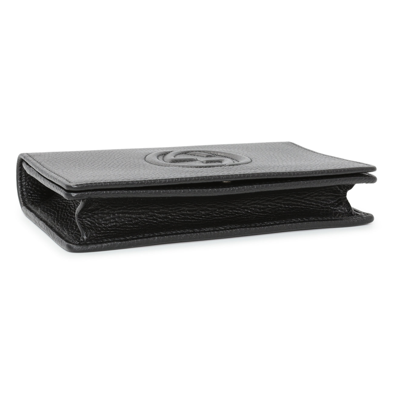 Exclusive Gucci Black Pebbled Calfskin Soho Wallet on Chain — Back View