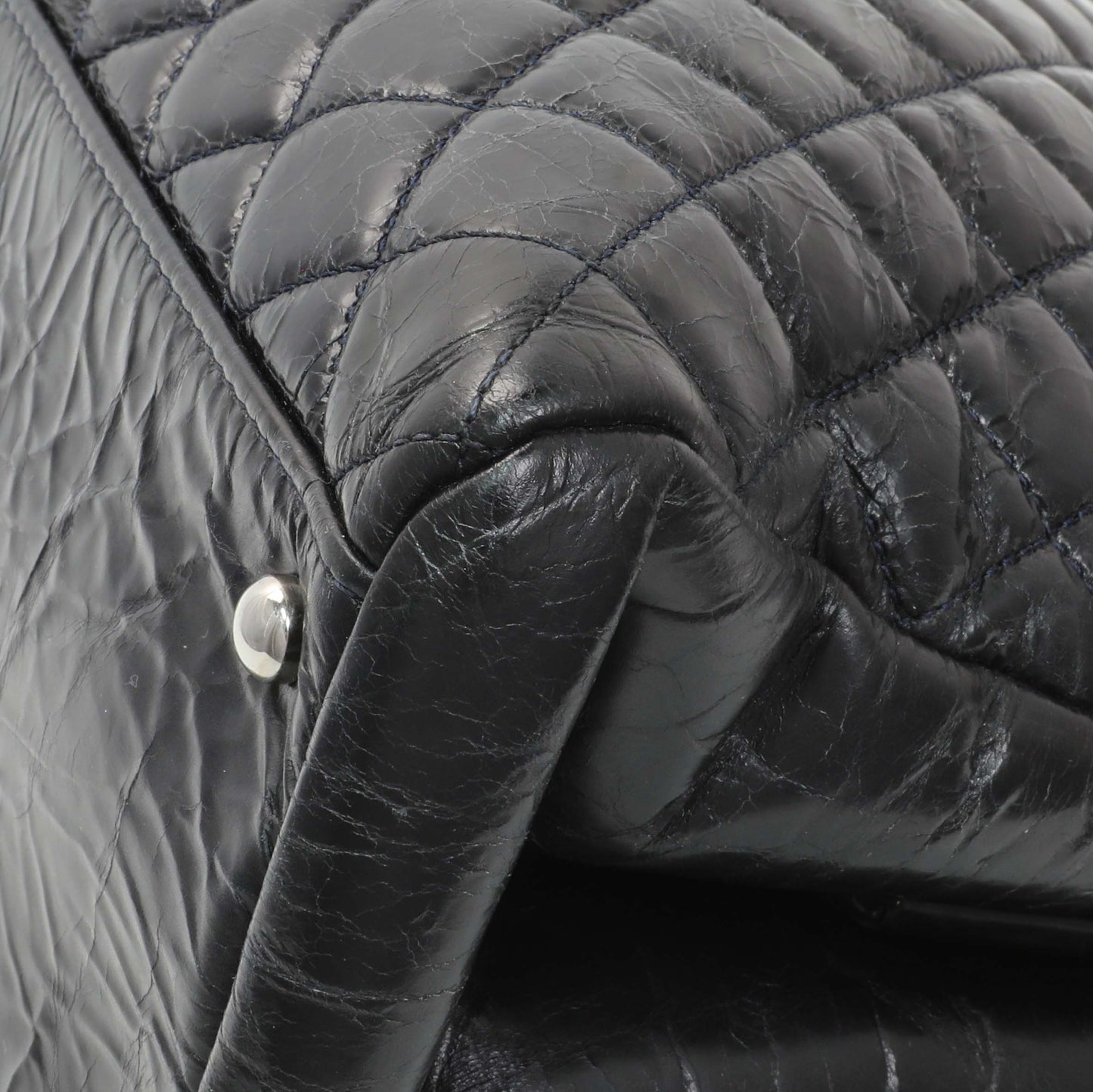 Exclusive Chanel Glazed Calfskin Quilted Large Mademoiselle Bowling Bag — Detail View