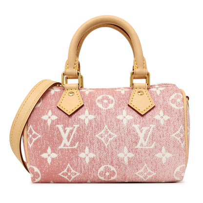 Exclusive Louis Vuitton Pink Monogram Denim Nano Speedy — Front View