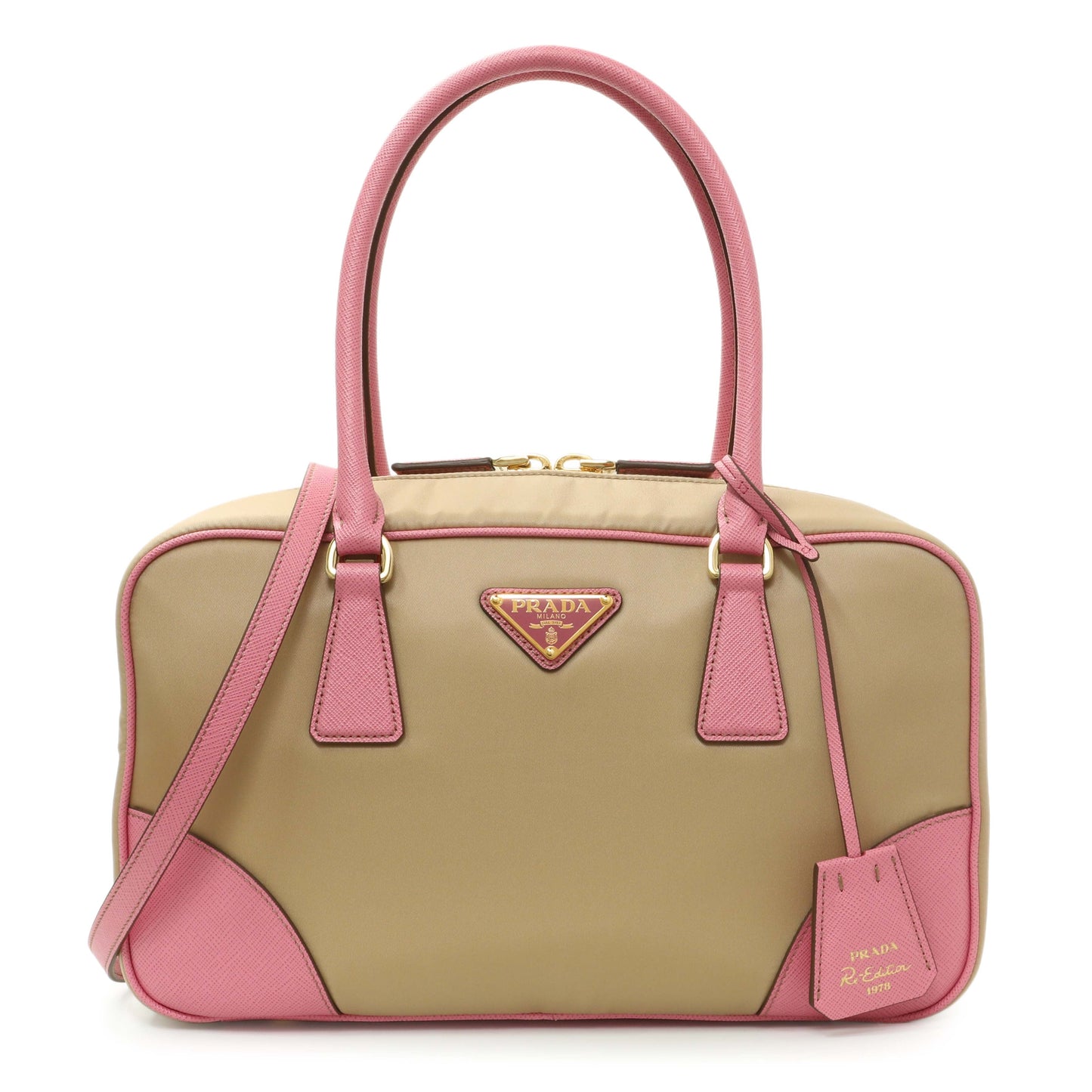 Exclusive Prada Camel Re-Nylon Saffiano Medium Re-Edition 1978 Tote — Front View
