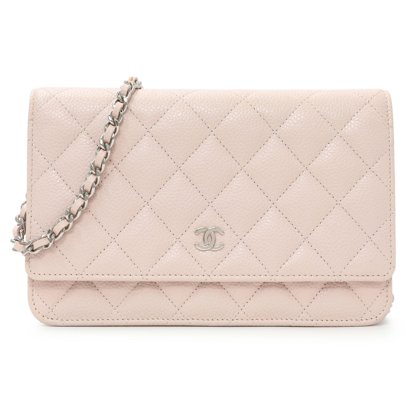 Exclusive Chanel Pink Quilted Caviar Wallet on Chain — Front View