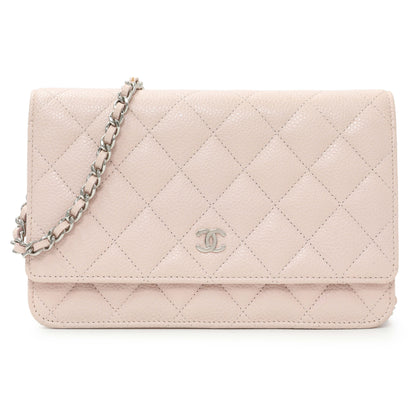 Exclusive Chanel Pink Quilted Caviar Wallet on Chain — Front View