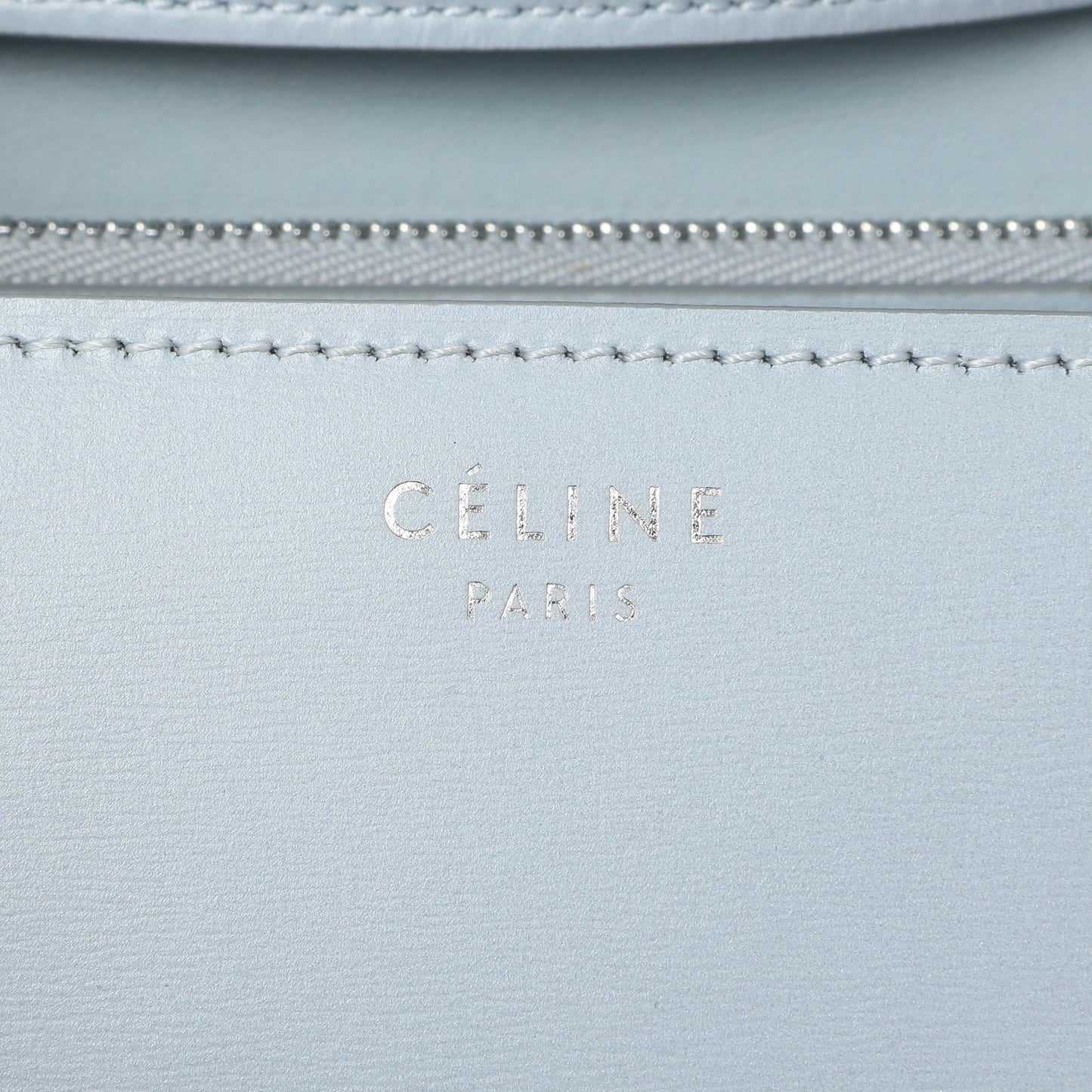 Exclusive Celine Pale Blue Box Calfskin Medium Classic Flap — Detail View