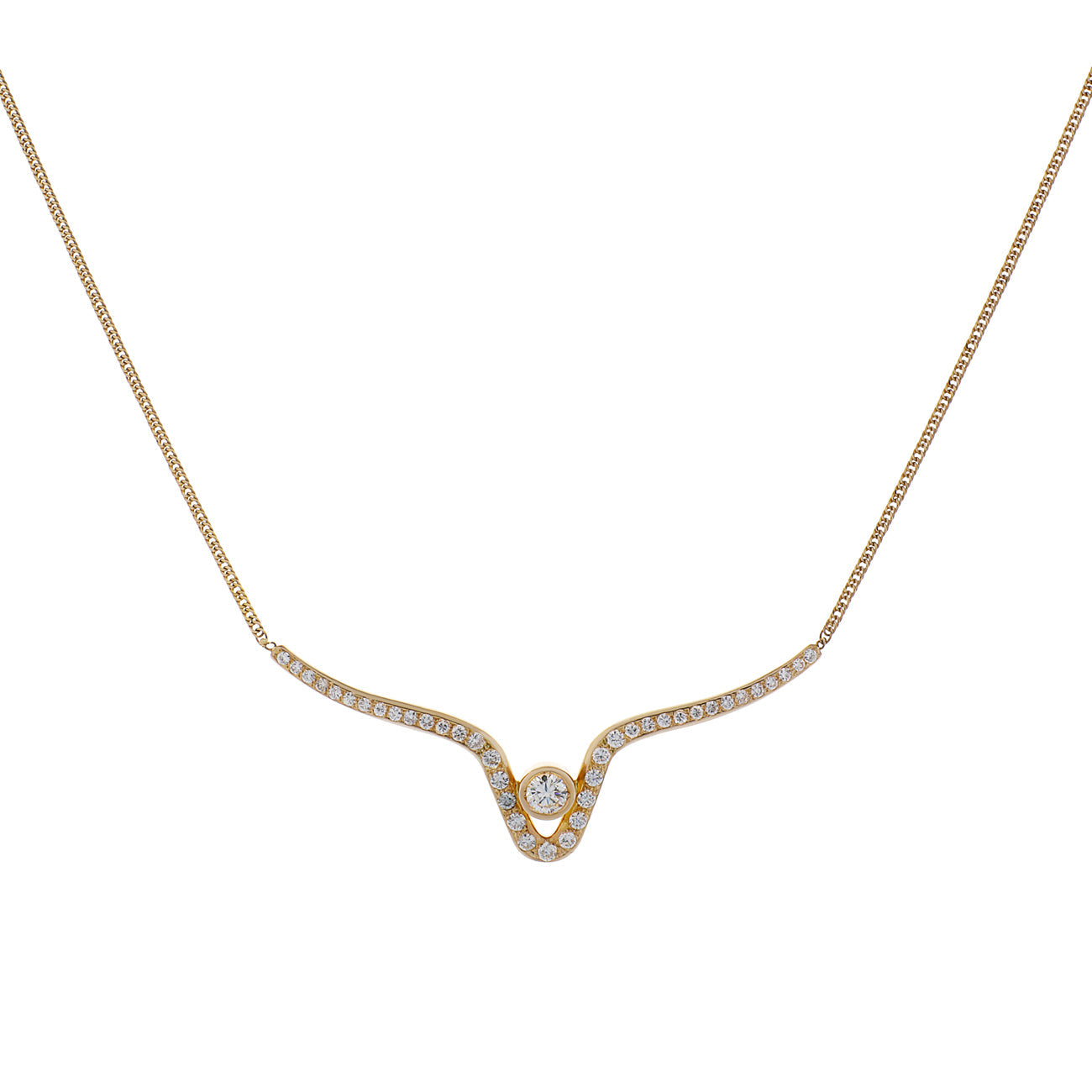 Exclusive 14K Yellow Gold Lavaliere 0.66 Carat Diamond Necklace — Front View