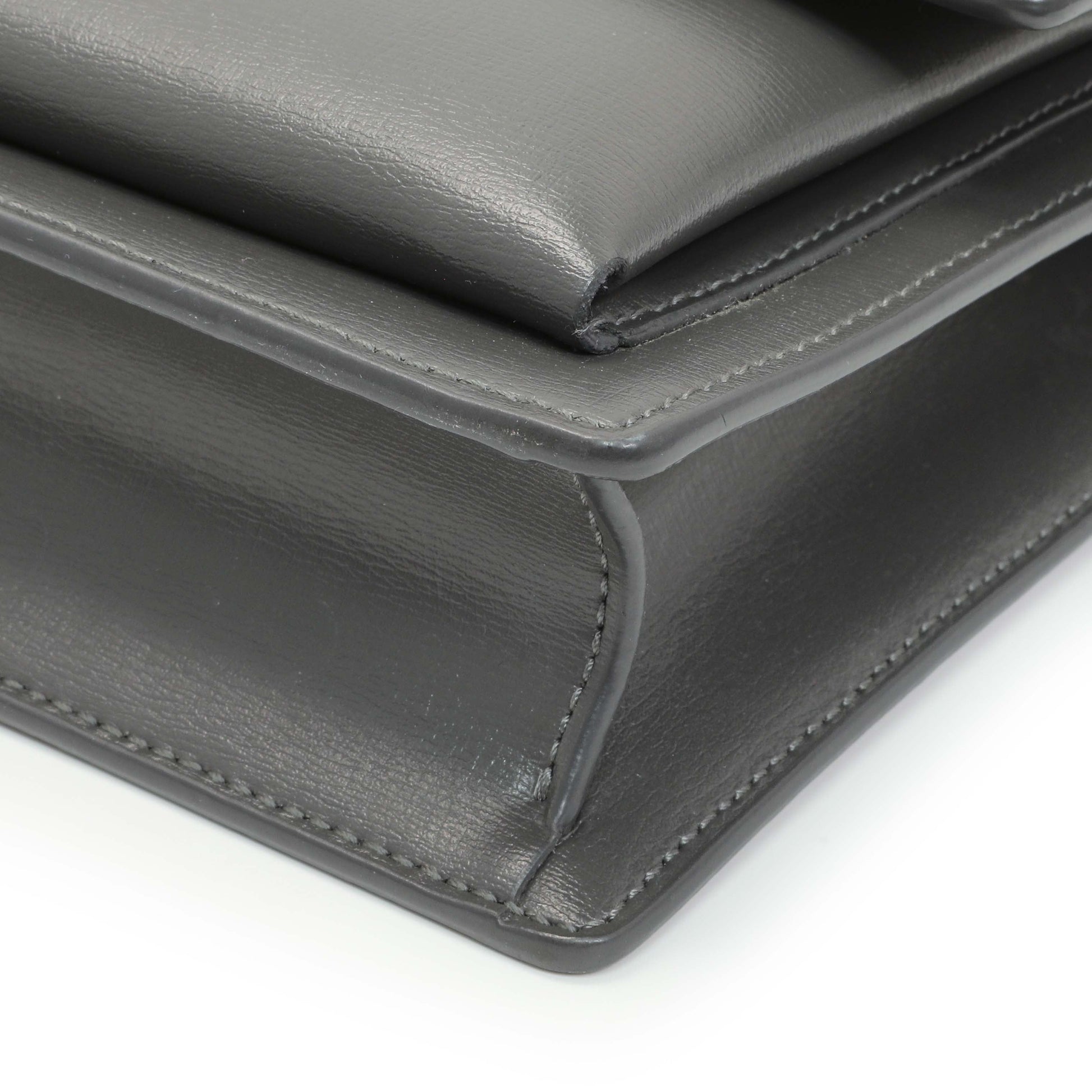 Exclusive Saint Laurent Grey Calfskin Medium Monogram Sunset — Detail View