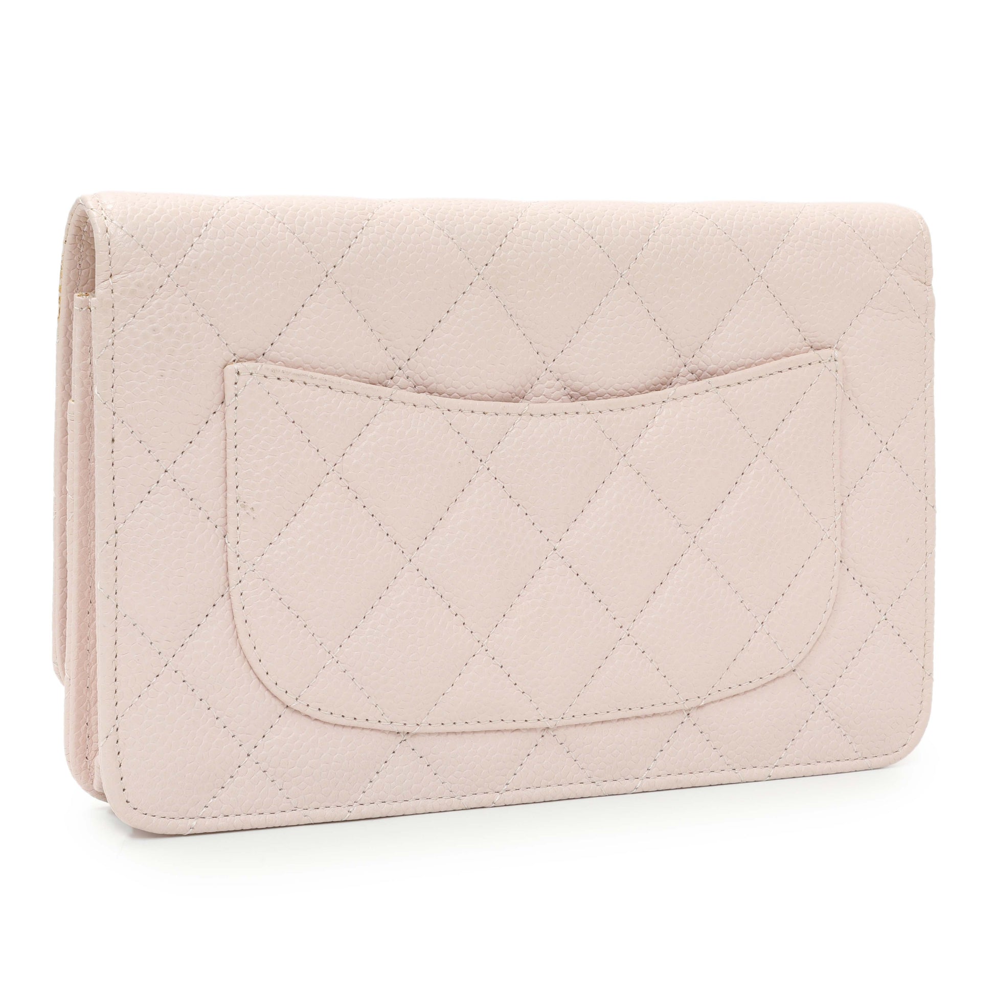 Exclusive Chanel Pink Quilted Caviar Wallet on Chain — Side View