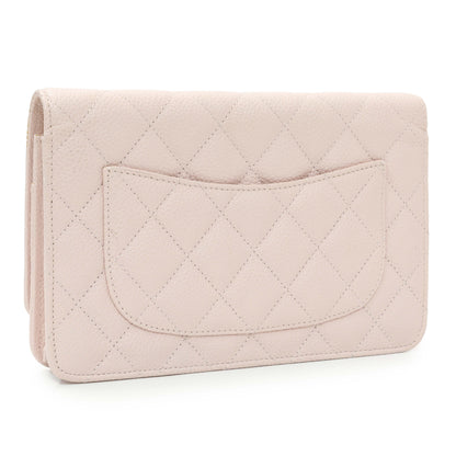 Exclusive Chanel Pink Quilted Caviar Wallet on Chain — Side View