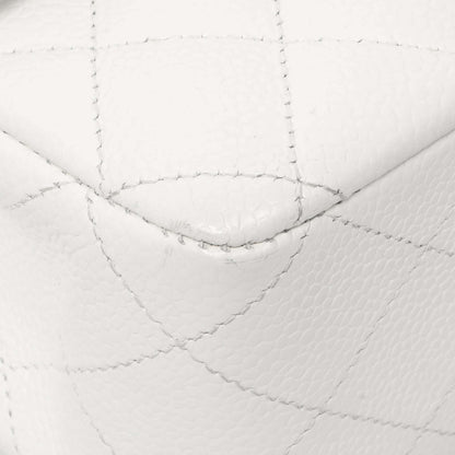 Exclusive Chanel White Quilted Caviar Medium Classic Double Flap — Top View