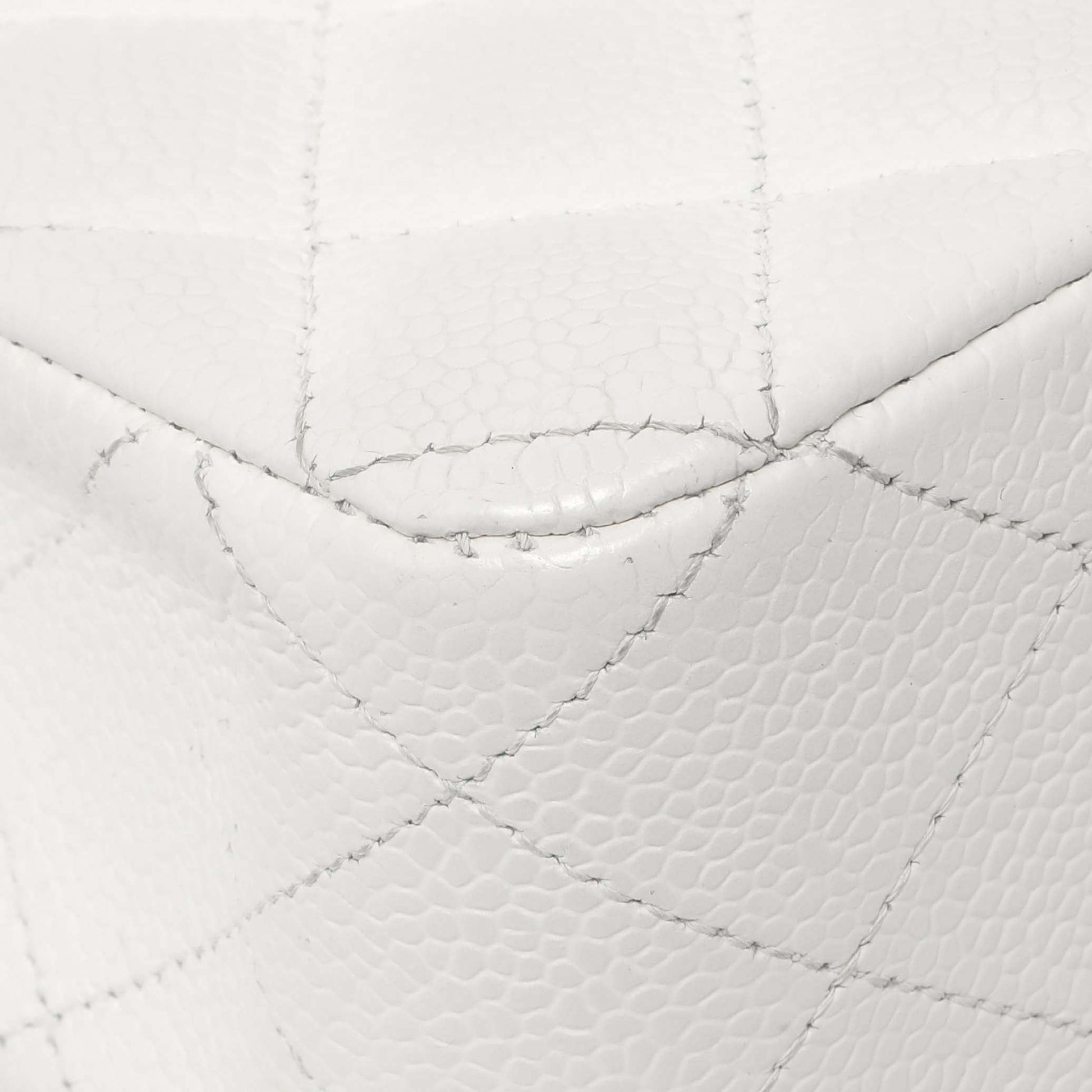 Exclusive Chanel White Quilted Caviar Medium Classic Double Flap — Detail View