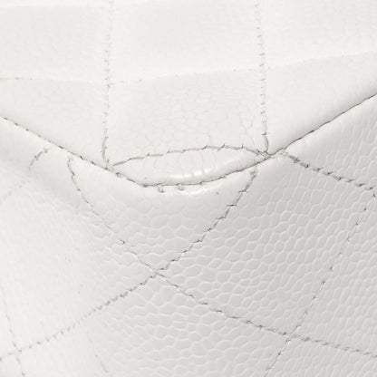 Exclusive Chanel White Quilted Caviar Medium Classic Double Flap — Detail View