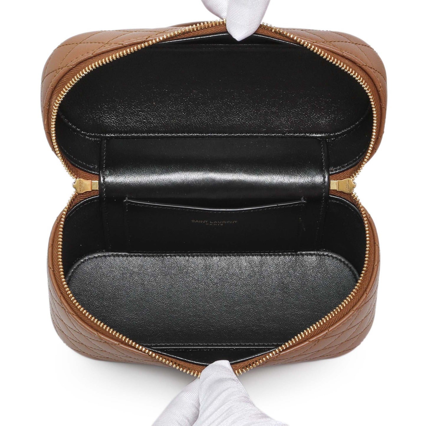 Exclusive Saint Laurent Brown Lambskin Quilted Mini Gaby Vanity — Top View