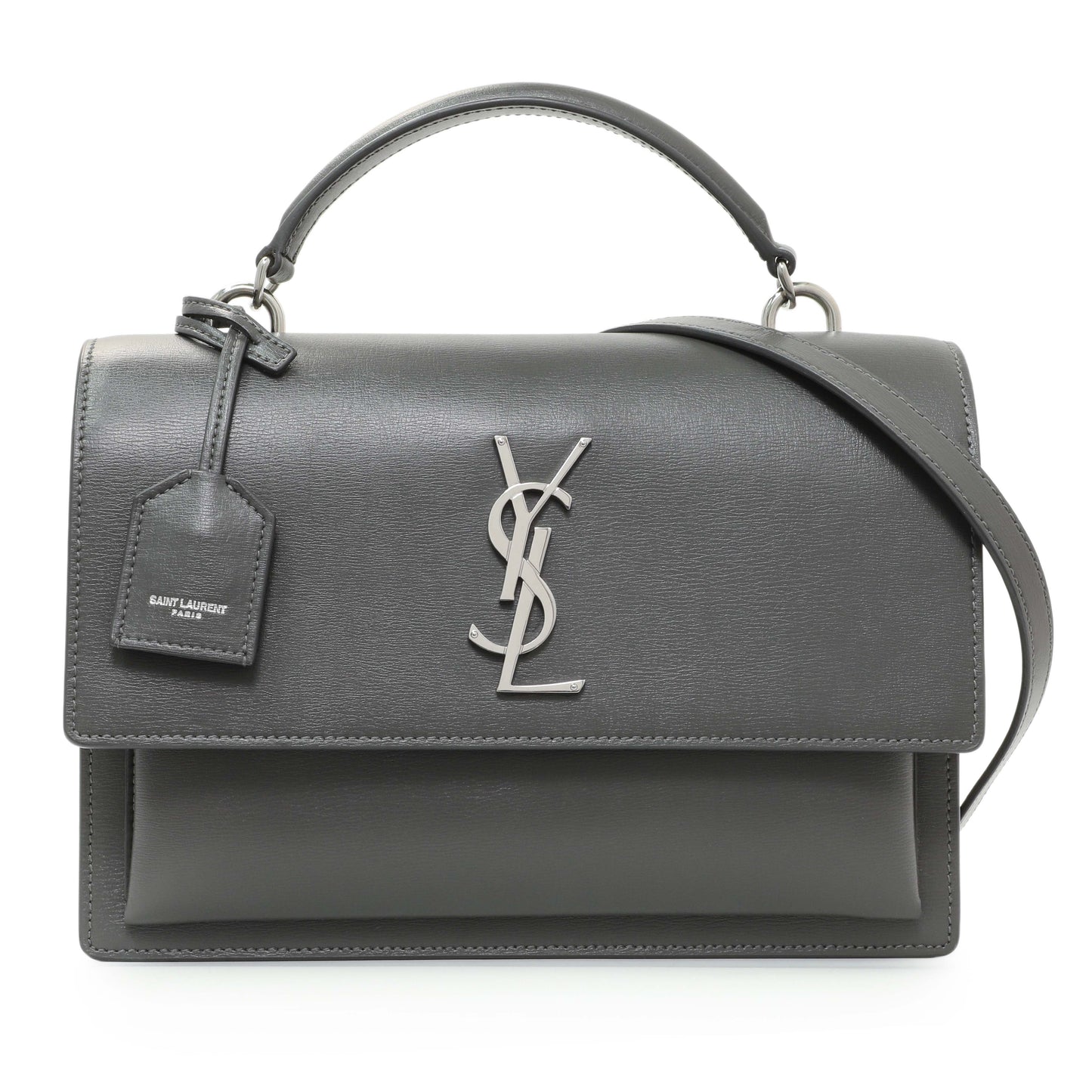 Exclusive Saint Laurent Grey Calfskin Medium Monogram Sunset — Front View