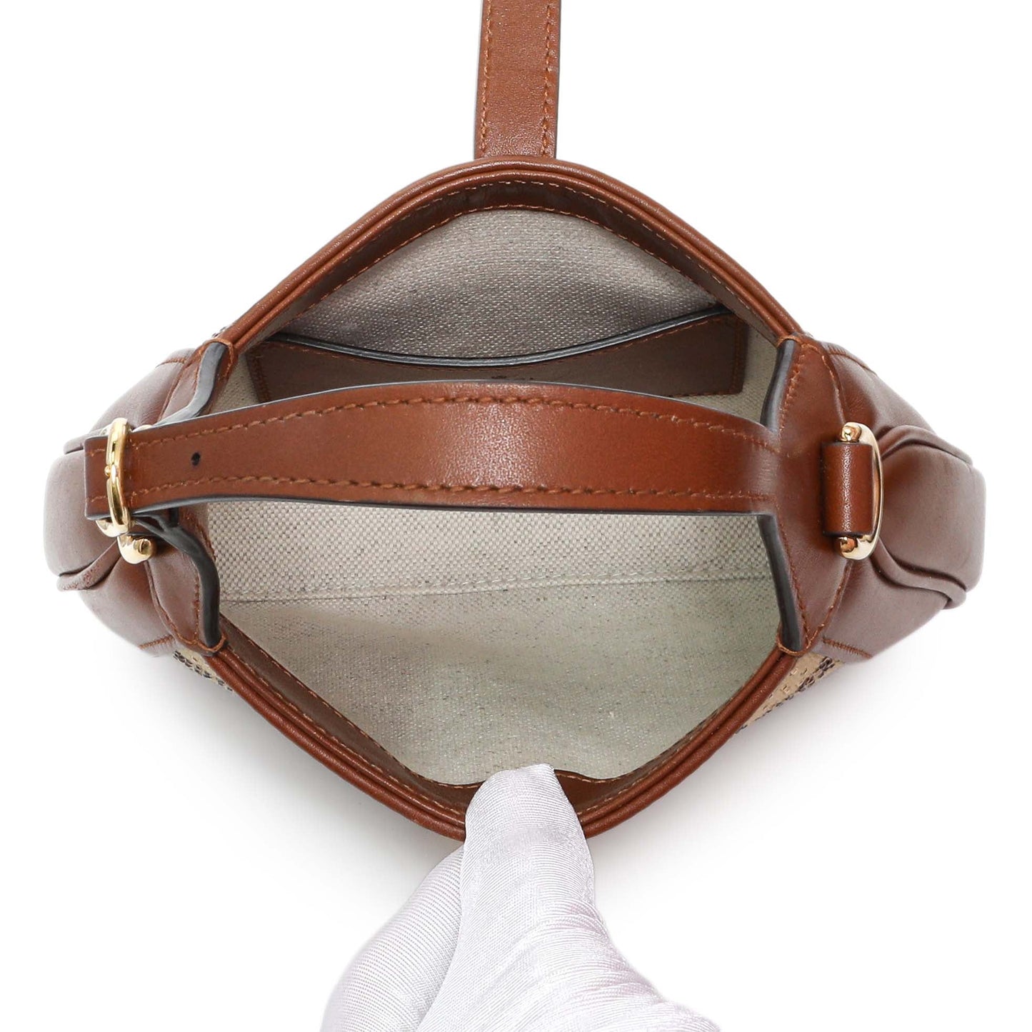 Exclusive Gucci Camel Ebony New Canvas Charisma Calfskin Crystal GG Monogram Mini Jackie 1961 Hobo — Top View