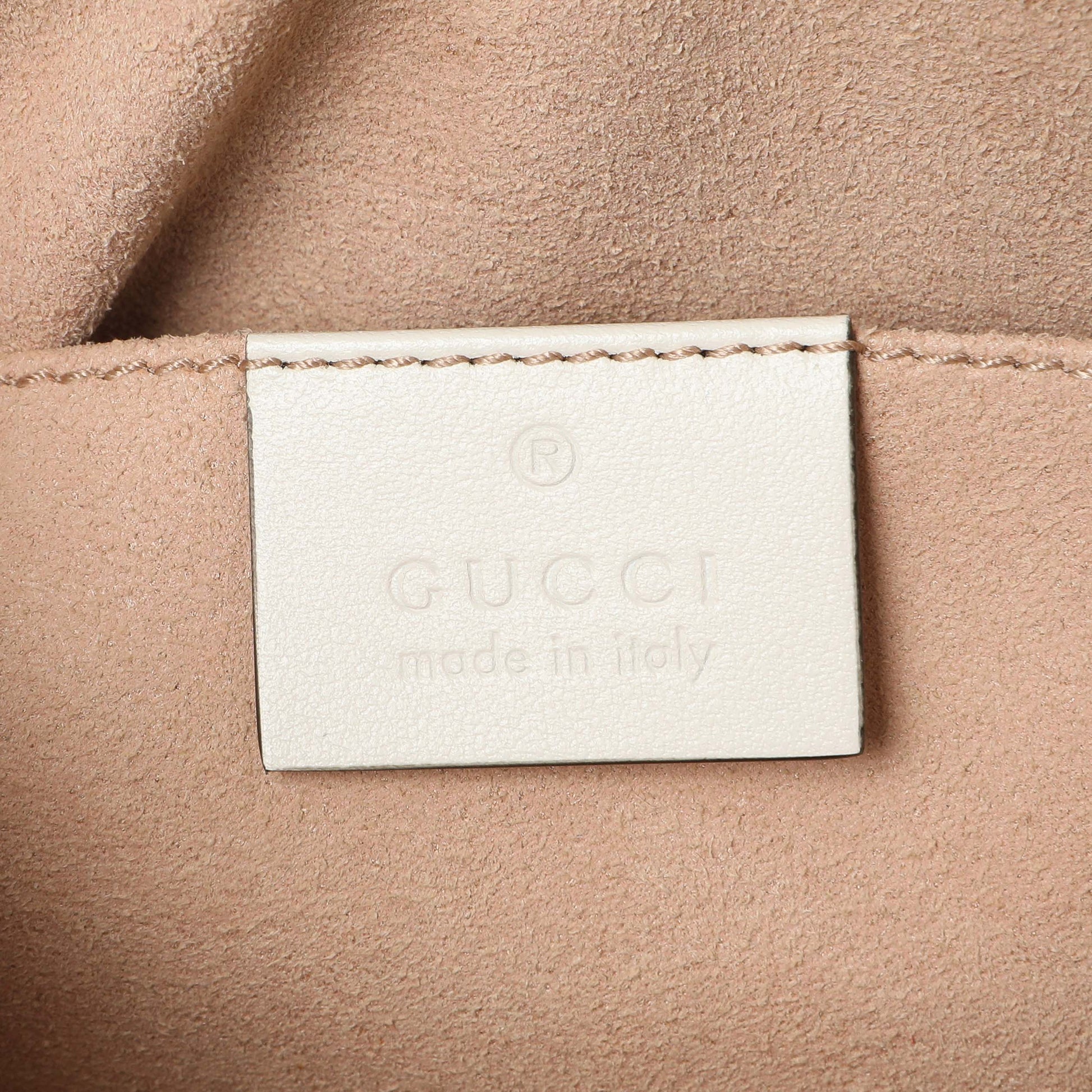 Exclusive Gucci White Calfskin Matelasse Small GG Marmont Chain Shoulder Bag — Detail View