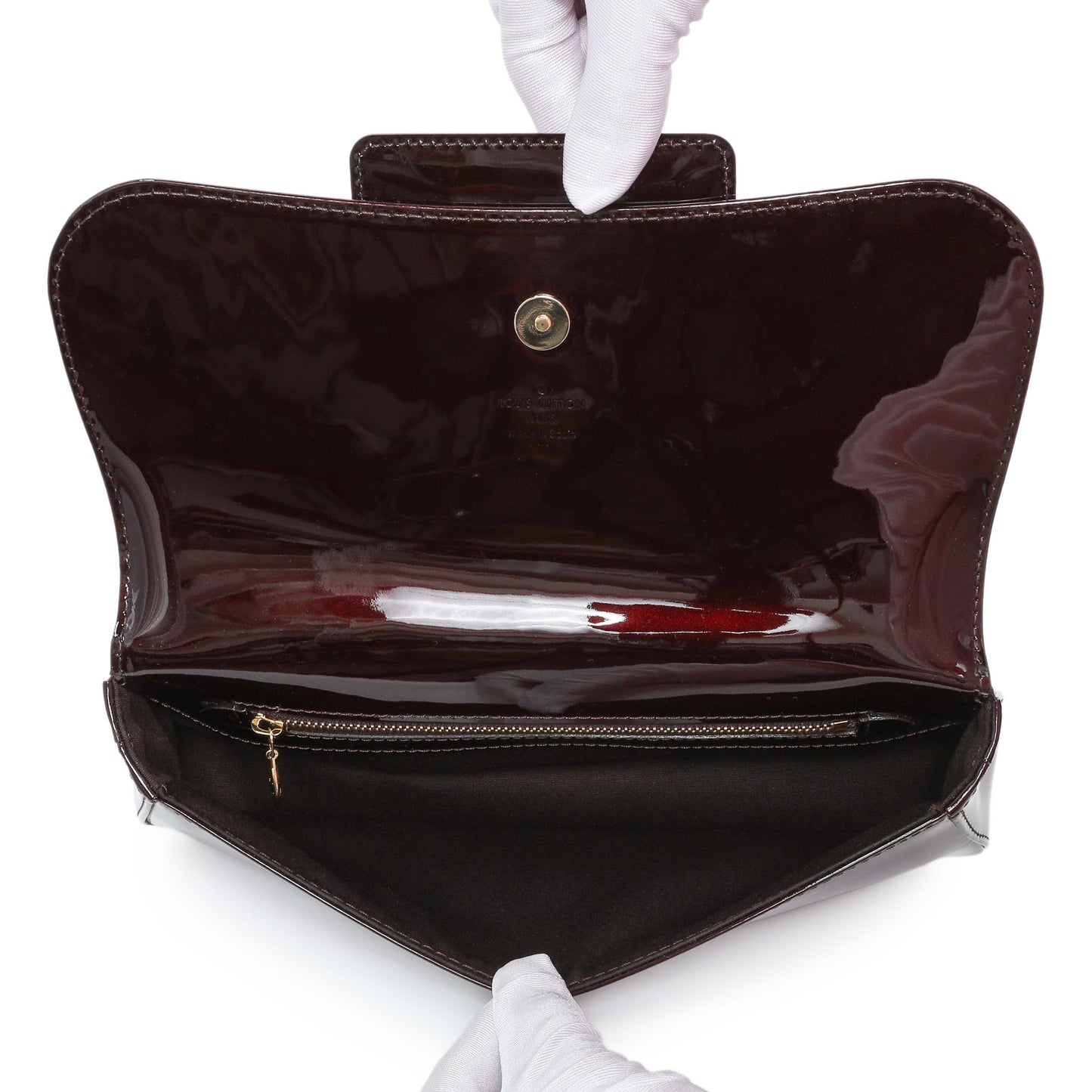 Exclusive Louis Vuitton Amarante Patent Sobe Clutch — Top View