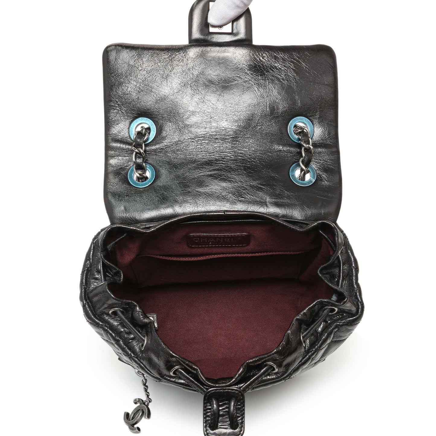 Exclusive Chanel Black Glazed Calfskin Salzburg Mountain Backpack — Top View