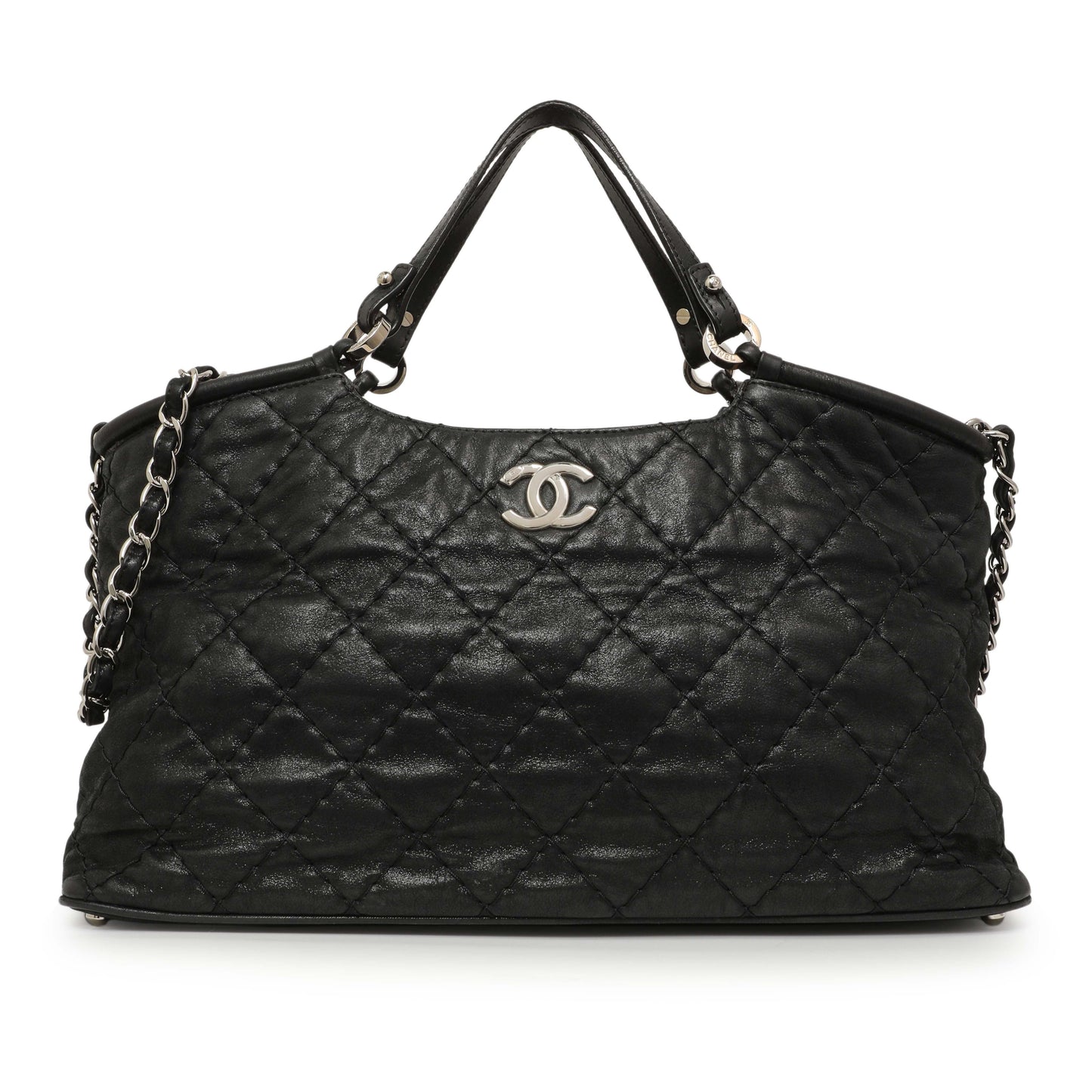 Exclusive Chanel Black Iridescent Quilted Calfskin Sea Hit Tote — Front View