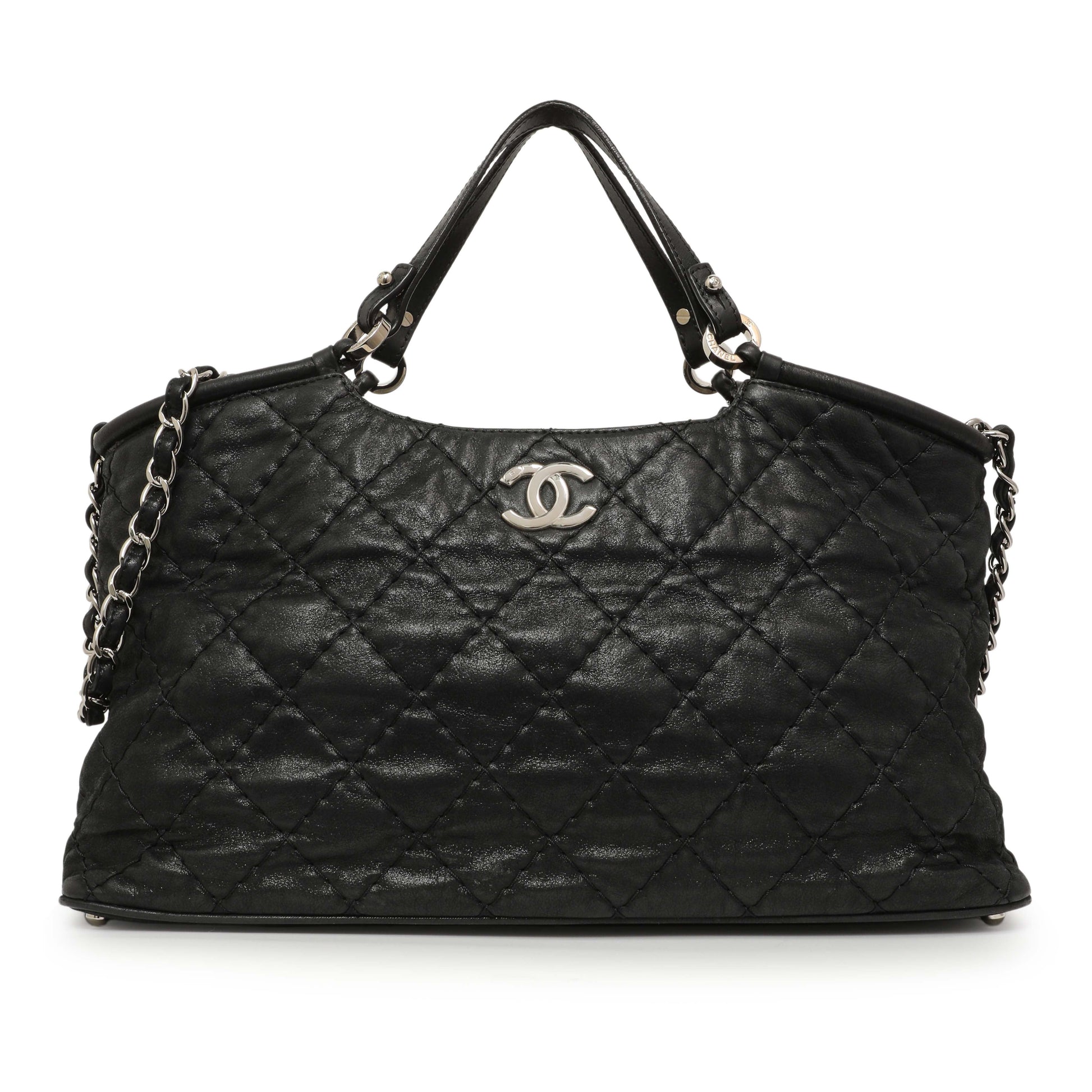 Exclusive Chanel Black Iridescent Quilted Calfskin Sea Hit Tote — Front View