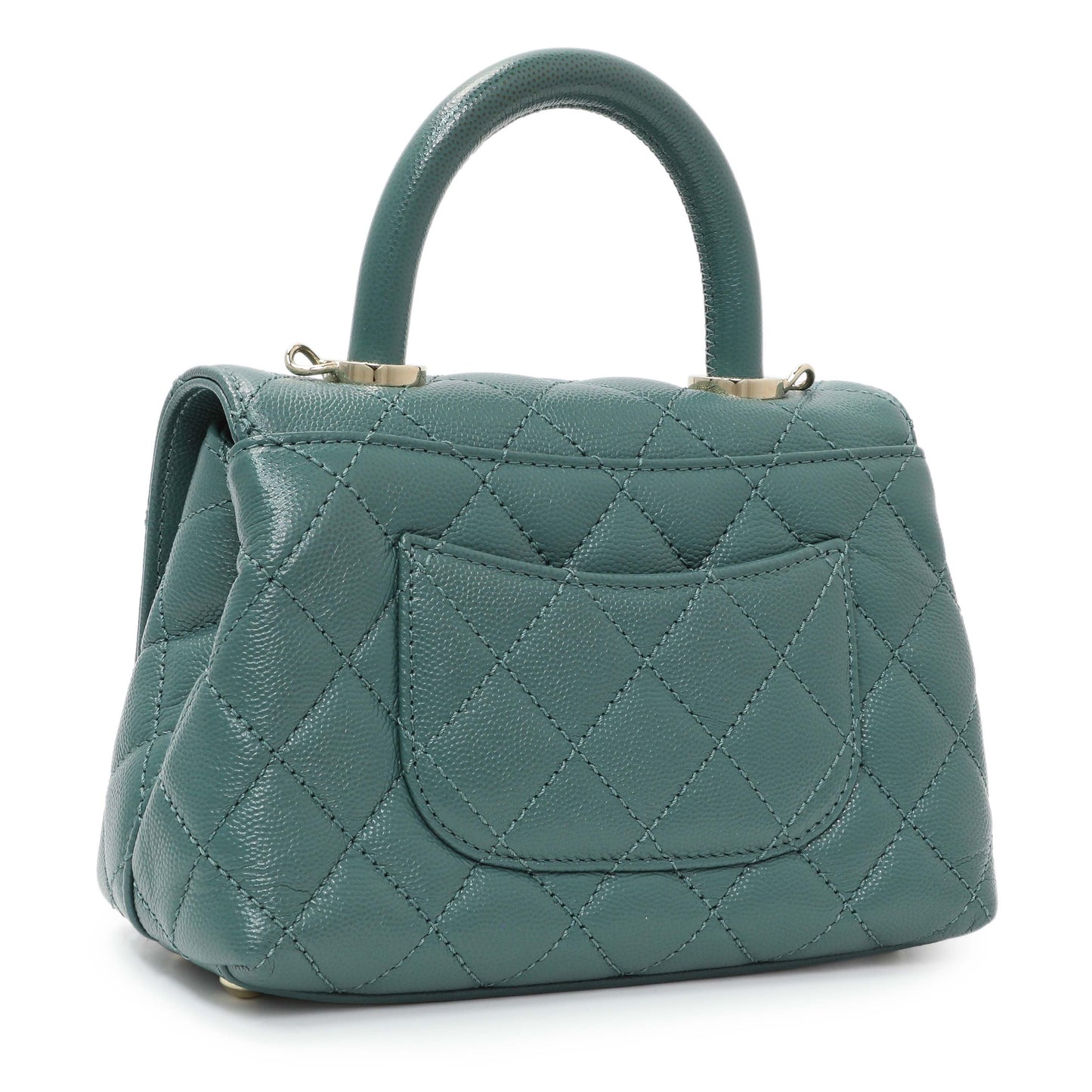 Exclusive Chanel Teal Quilted Caviar Extra Mini Coco Handle Flap — Side View