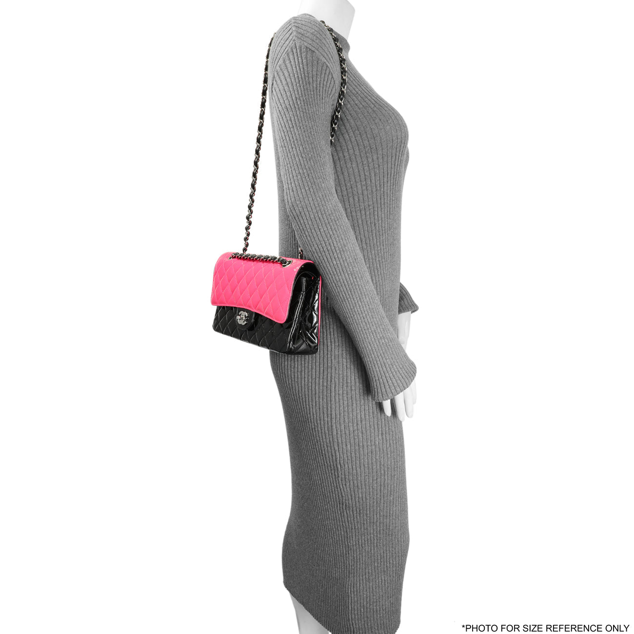 Exclusive Chanel Black Pink Quilted Patent Medium Classic Double Flap — Alternate View 7