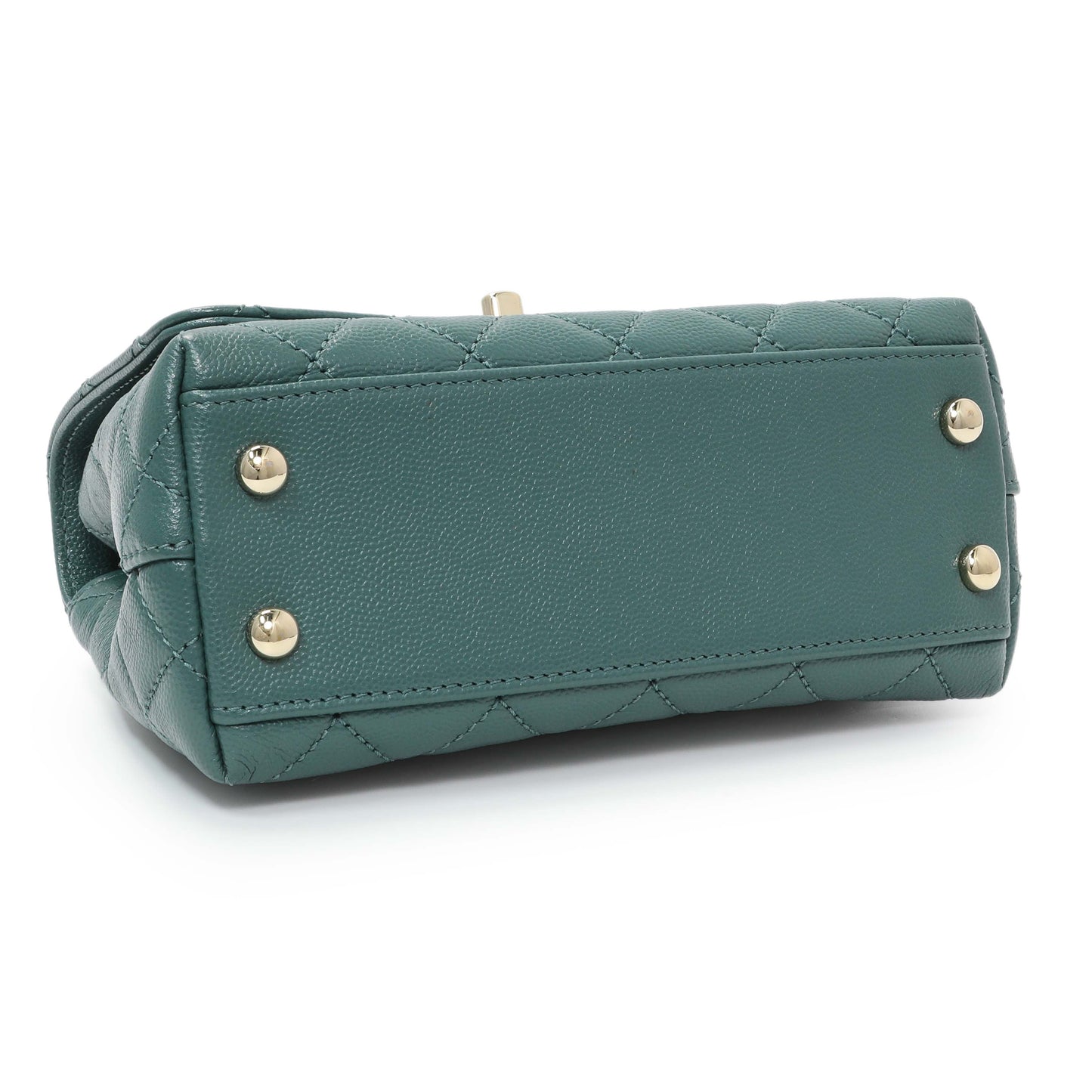 Exclusive Chanel Teal Quilted Caviar Extra Mini Coco Handle Flap — Back View