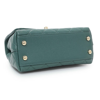 Exclusive Chanel Teal Quilted Caviar Extra Mini Coco Handle Flap — Back View